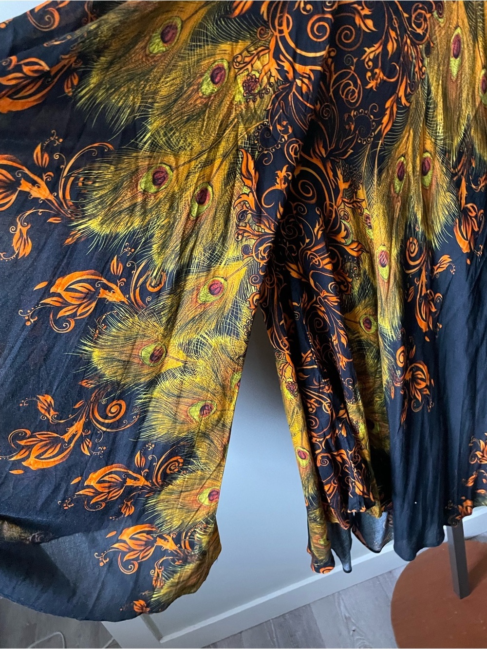Vintage Thailand Peacock Feather Wide Leg Elephant Pant Boho Indie Sleeze 90s - Picture 6 of 10